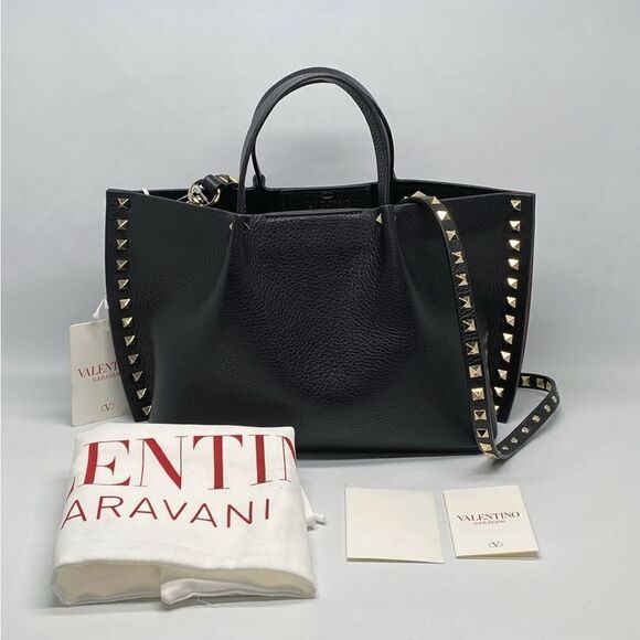Valentino Garavani Rockstud Small East-West Leather Tote Bag - Picture 1 of 12